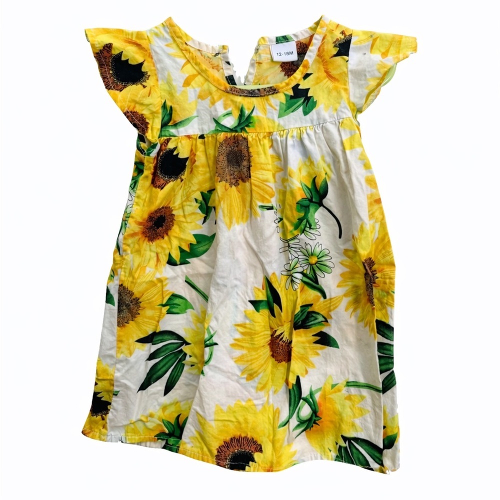 Sunflower Baby Dress 12-18M Floral Summer Dress Cottagecore Toddler